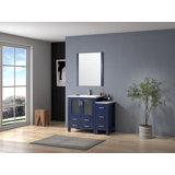 Meuble-lavabo simple l 42 po x P 18,25 po avec armoire latérale, comptoir en céramique blanche et miroir 28 po Volez
