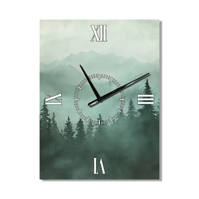 Highland Pine Forest I - Grande horloge murale en métal Lodge