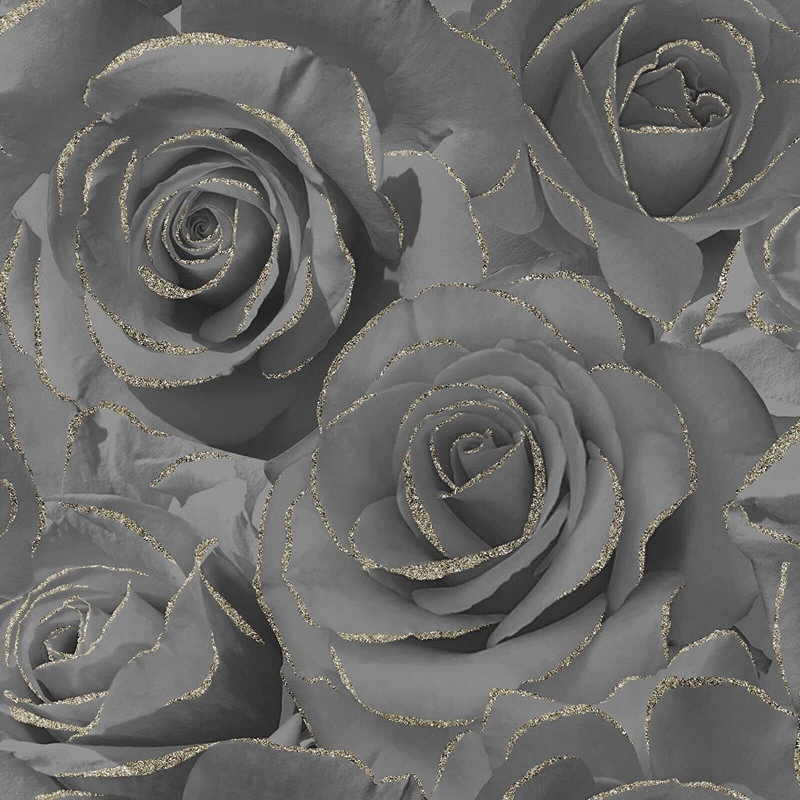 Floral Bloom Light Grey Silver Glitter Detail Roses Wallpaper – Offset Match Pattern With Easy To Apply To Paste The Paper, Washable, Good Lightfastness
