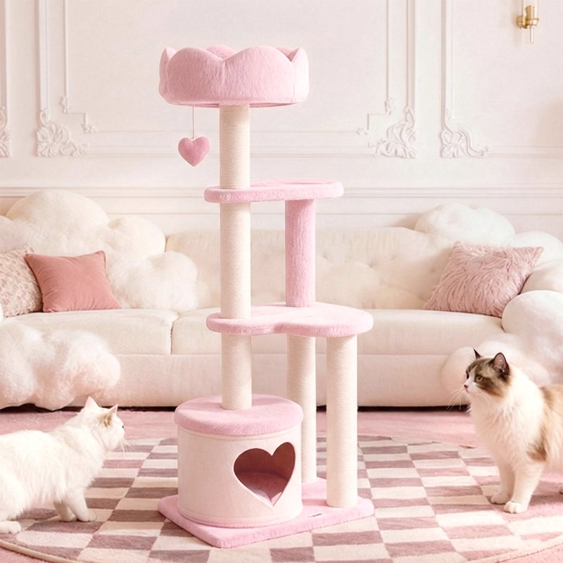 53" Lovely Heart Cat Tree, 4-Tier Cat Tower for Multiple Cats, Play & Rest All-in-One with Cozy Perches and Large Condo