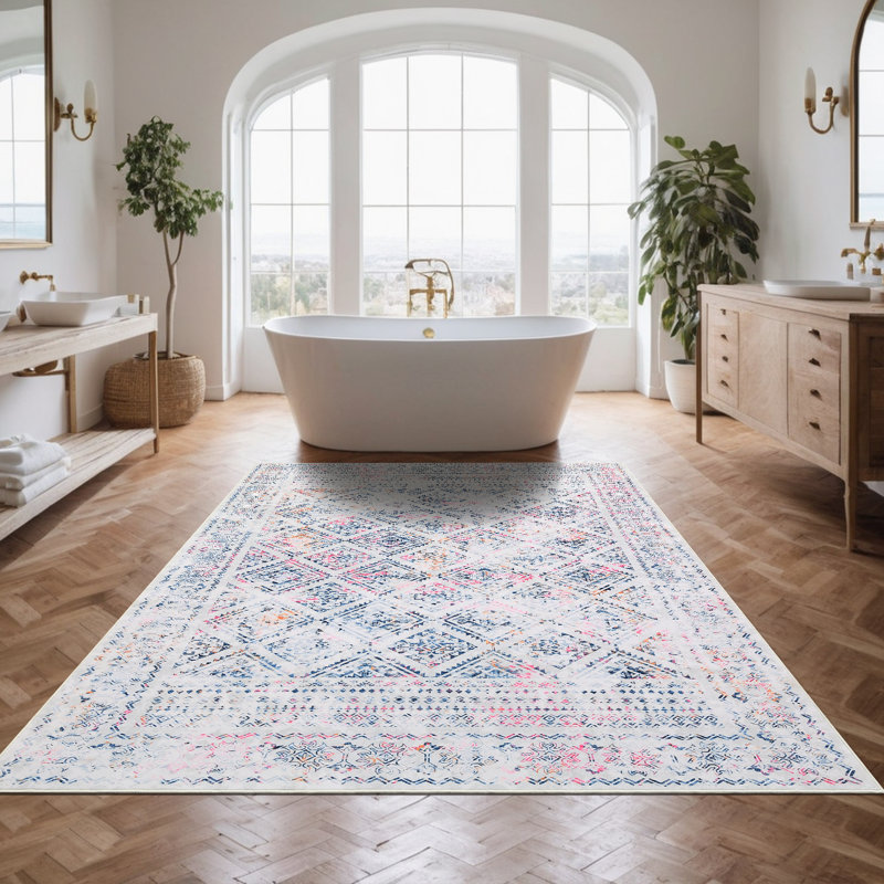 Elegant Oriental Machine Washable Rug with Rubber Anti-Slip Backing Ideal for Living Room, Dining Room, Bedroom, Office & Playroom