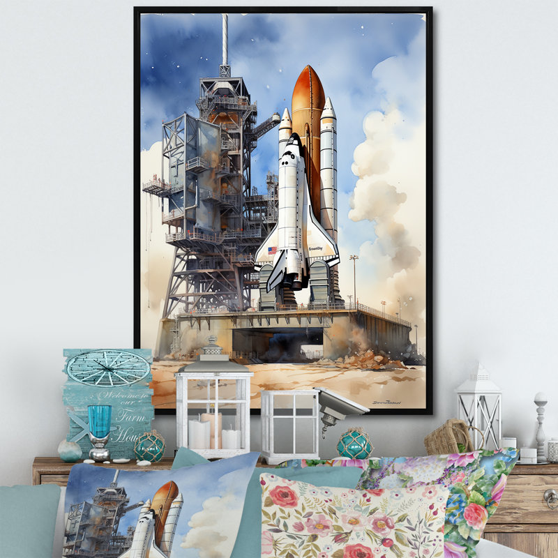Latora, Navette spatiale I, impression sur toile, H 40 po x l 30 po x P 1,5 po, Cadre flottant noir