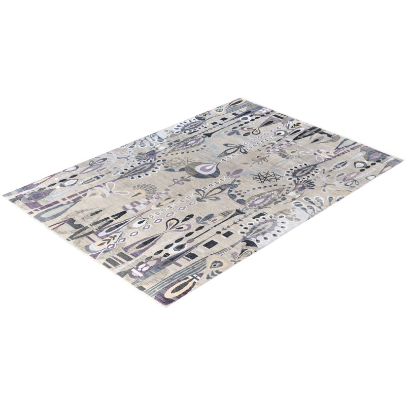 Tapis unique noué à la main gris Odom de 9 pi 0 po x 12 pi 7 po