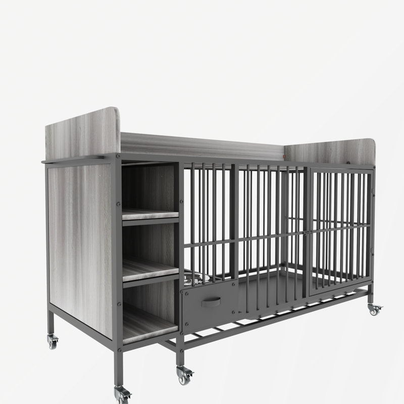 Grande cage pour animaux de compagnie avec support de rangement, tiroirs avec bac à nourriture et à eau en acier inoxydable