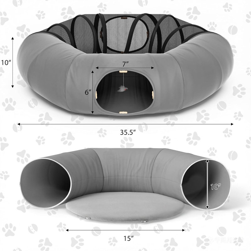Tube de jeu pour chat 2-en-1, Grey