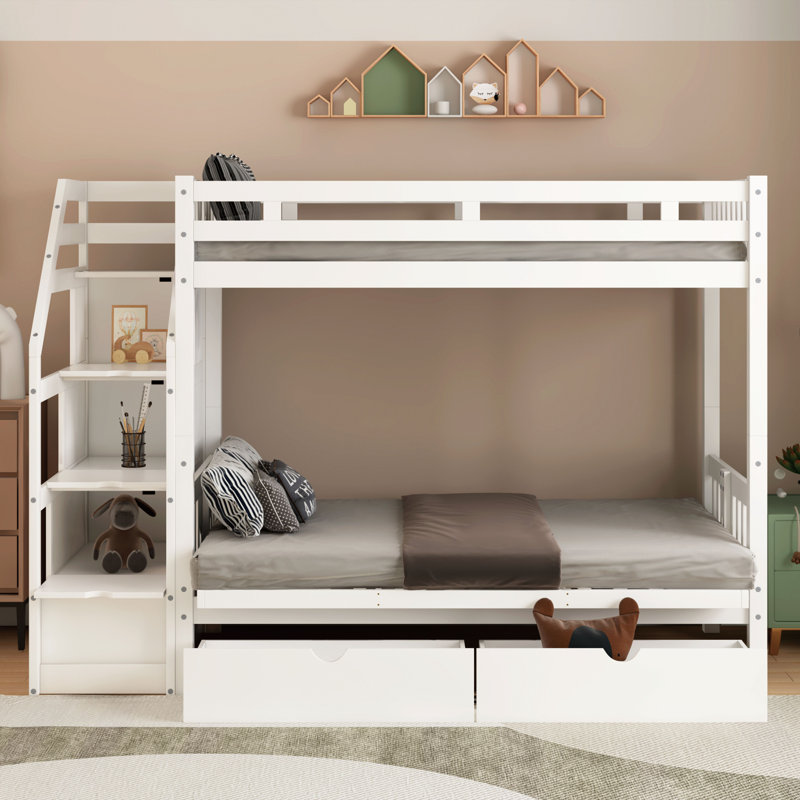 Lit superposé simple en bois massif Fikrije par Harriet Bee, Blanc