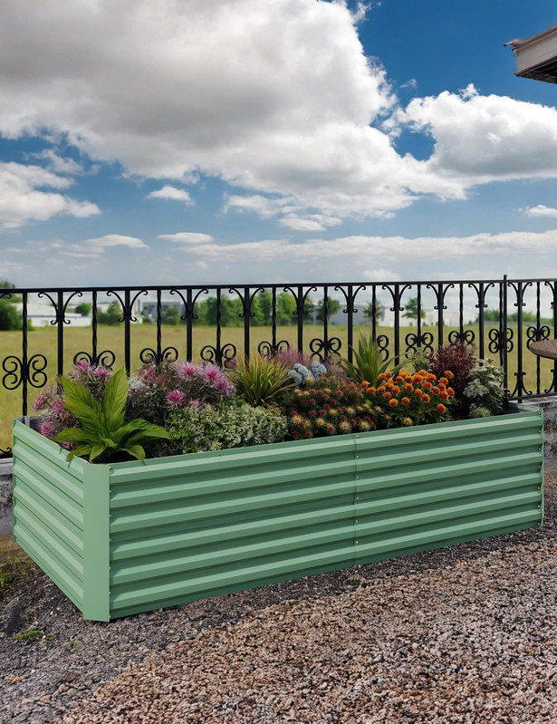 6/8 FT Galvanized Metal Raised Garden Bed, 24" Tall Planter Box for Vegetables & Herbs, 24" H x 71" W x 36" D, Green