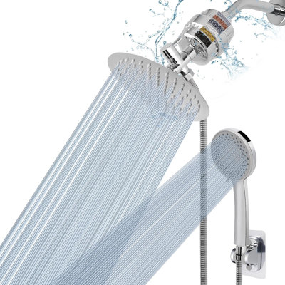 High-Pressure Filtered Shower Head Combo - 8" Rain And 5-Setting Handheld