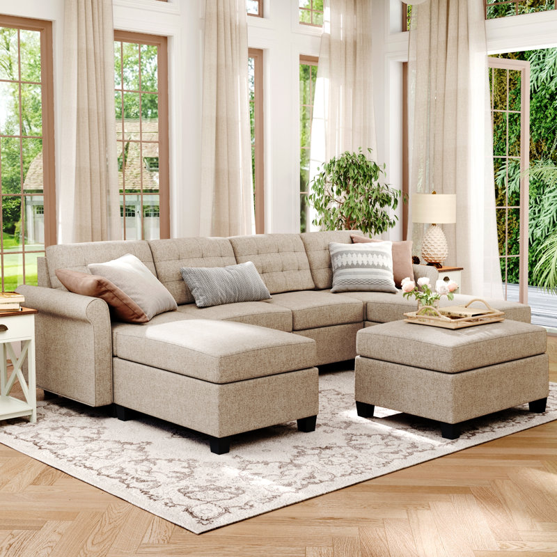 7 - Piece Upholstered Sectional Sofa With With Under Seat Storage, White