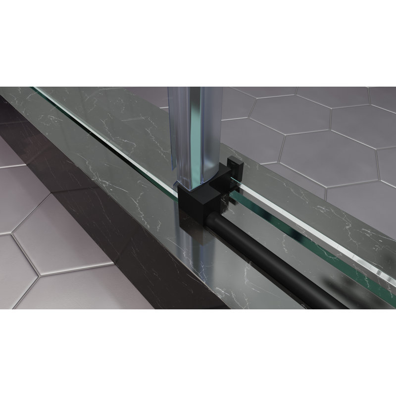  Cosmo 68 - Porte de douche coulissante sans cadre 72 x 77 po en verre trempé transparent 3/8 po, Noir mat