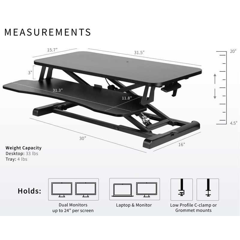 VIVO Height Adjustable Standing Desk Converter (DESK-V000K Series), 32", Black Carbon Fiber/Black