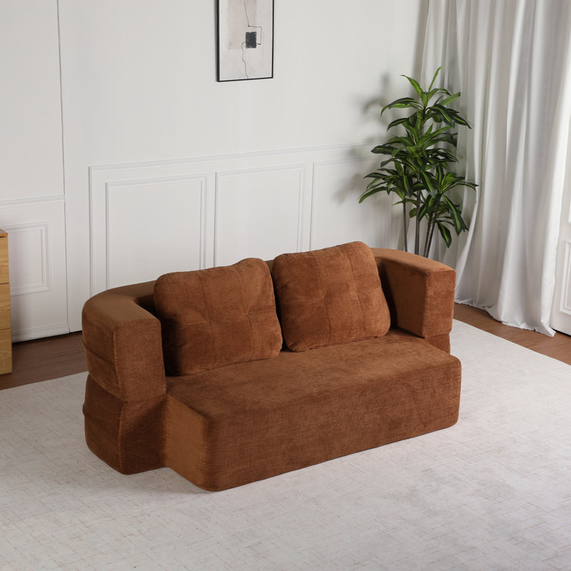 78.7" Convertible Sleeper Sofa Bed, Twin Folding Sofa With Pillow And Blanket, Modern Scott Fabric Futon Loveseat, No Assembly Required