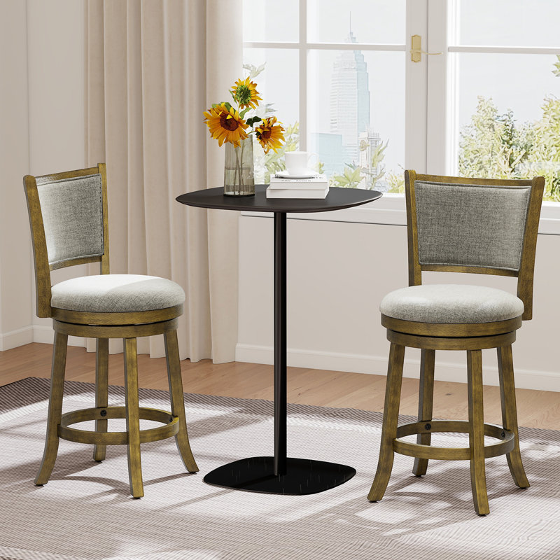 25"Swivel Bar Stools Set of 2, w/Backrests and Wood Frame,Upholstered Bar Chairs, 25, 2