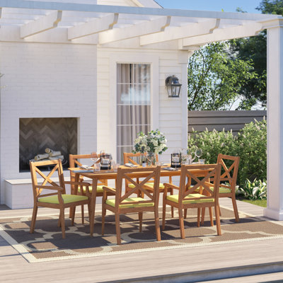 Ortonville 6 - Person Wood Patio Dining Set with Rectangular Table , Cushions Included