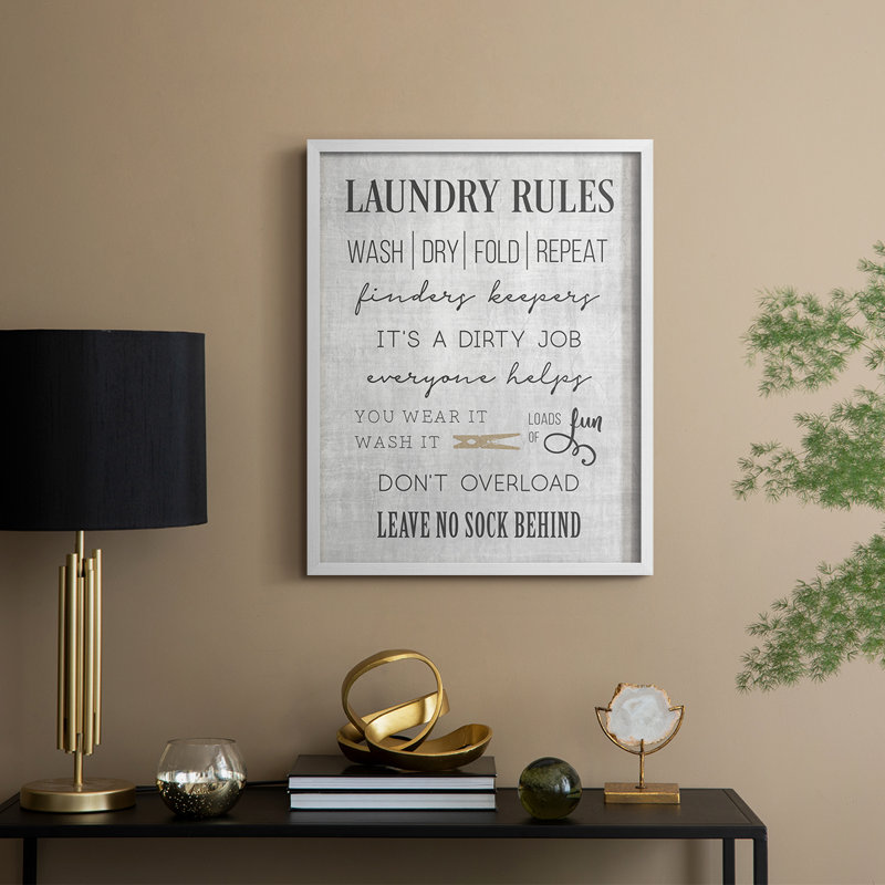 «Neutral Laundry Rules», reproduction encadrée - bois massif, H 21 po x l 17 po, Blanc