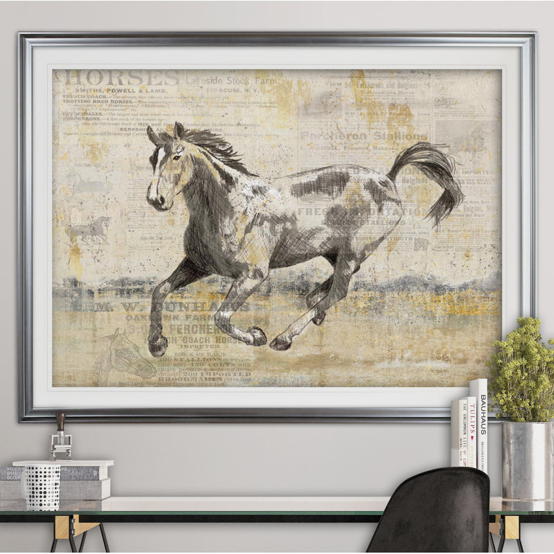 Golden Stallion II - imprimé, Cadre argenté, H 31 po x l 43 po x P 1,5 po