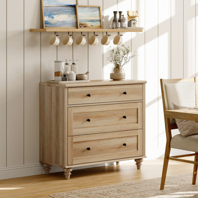 Ariv Farmhouse Buffet Cabinet, Sideboard For Dining Room with 3 Drawers, Rustic White