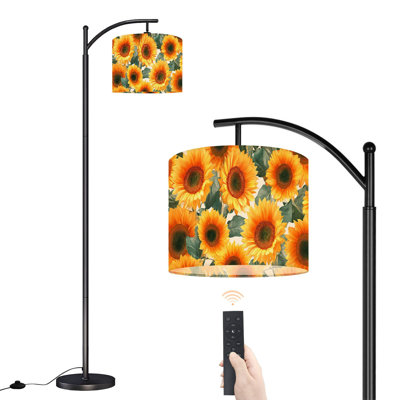 Lampe sur pied à arc avec abat-jour ajustable Aquarelle florale tournesol lampe sur pied 3 températures de couleur à haut gradateur avec interrupteur au pied pour la chambre à coucher