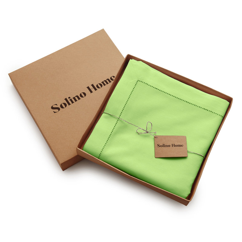 Cotton Linen Hemstitch Tablecloth, Apple Green, 120" x 60"