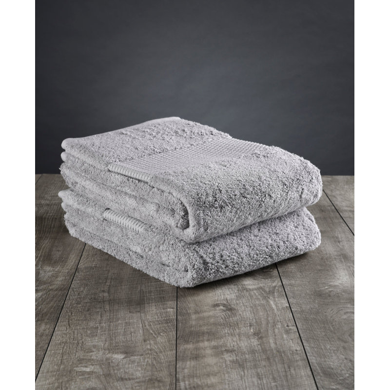  Ensemble de 2 serviettes pour salle de bain en coton turc de même taille, Gris clair