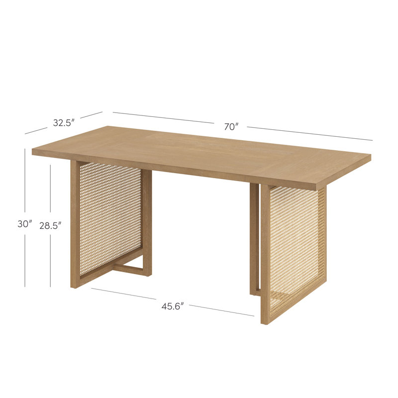Table de salle à manger Boho pour 6 avec décorations en rotin, Marron clair