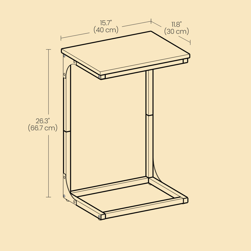 C-shaped End Table, Set Of 2, 26.3" H x 11.8”D x 15.7”W, Black