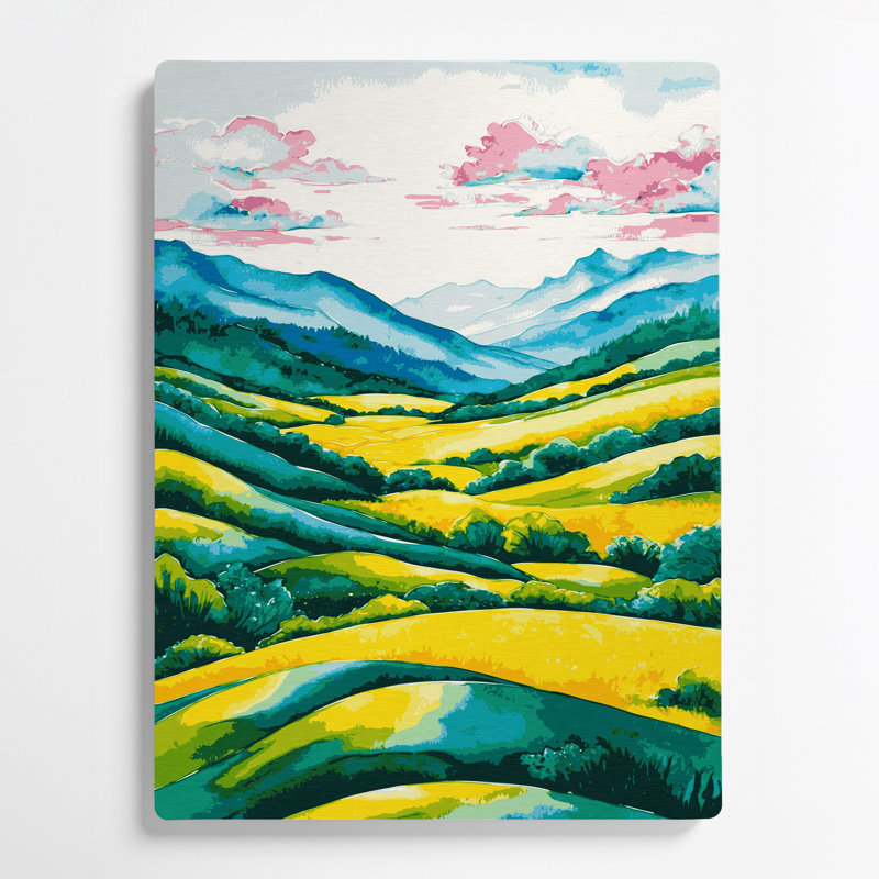 «Watercolor Landscape 21», art mural en métal bleu