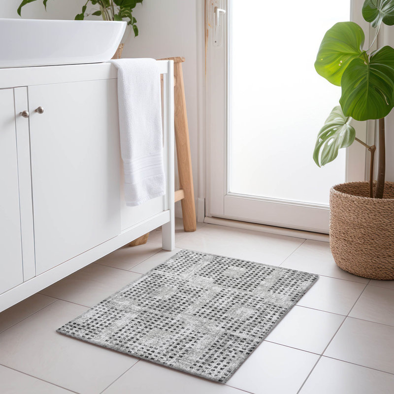 Premium Machine Washable Mayfield AMF33 Geometric Rug, 1'8" x 2'6", Gray