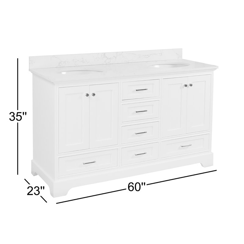Ensemble de meuble-lavabo double 60 po Larosa, Blanc, Quartz