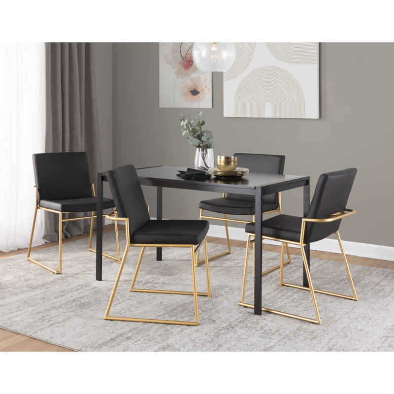 Gradin Stackable Side Chairs, Faux Leather Black, Gold