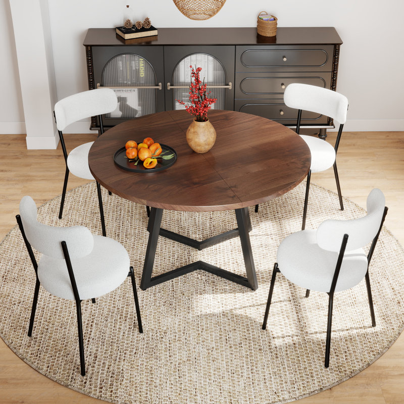 Modern Farmhouse Kitchen Dining Table Set, 5, White, Walnut