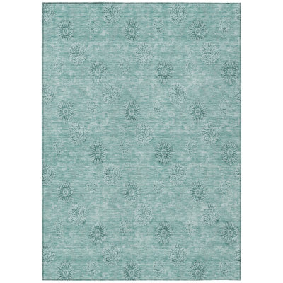 Tapis extérieur lavable floral bleu sarcelle et ivoire 5 pi x 8 pi
