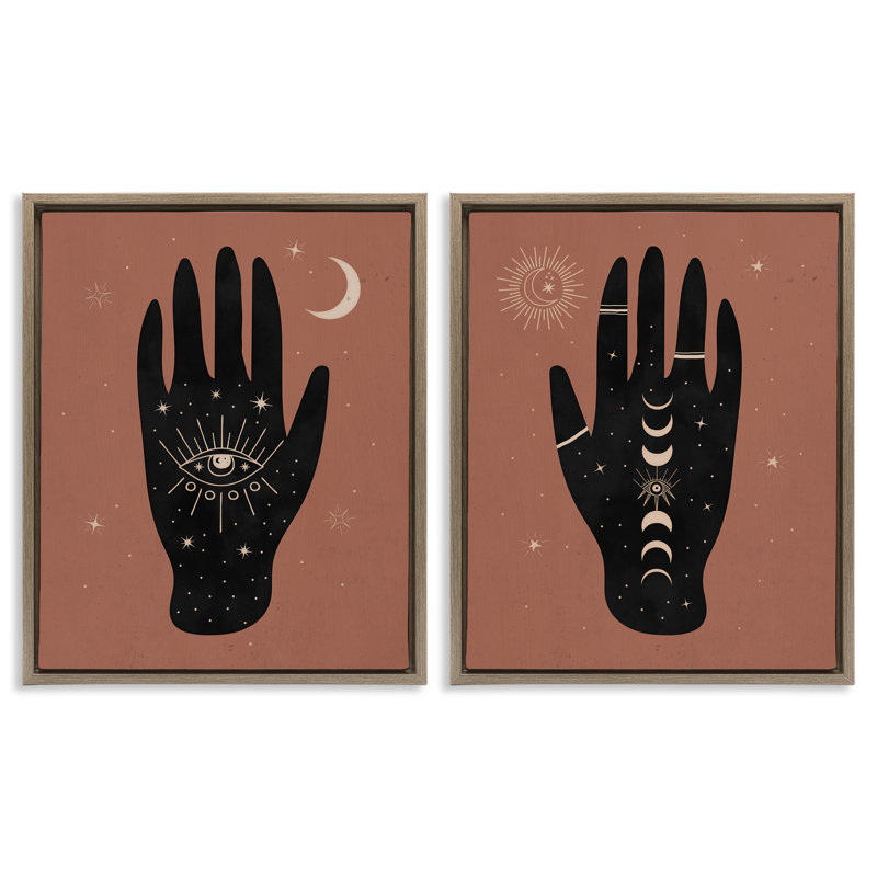  «All Seeing Mystical Hands», ensemble de 2 toiles flottantes encadrées par Nina Blue, Cadre flottant orme Montalcino