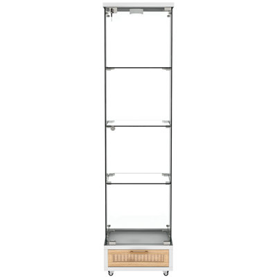 Stylish Four - Tier Tempered Glass Storage Case With Drawer, 13 Colour Led Lights And Flexible Mobility For Office Decor Antique Style Display Cabinet Locking Adjustable Small Bedrooms'