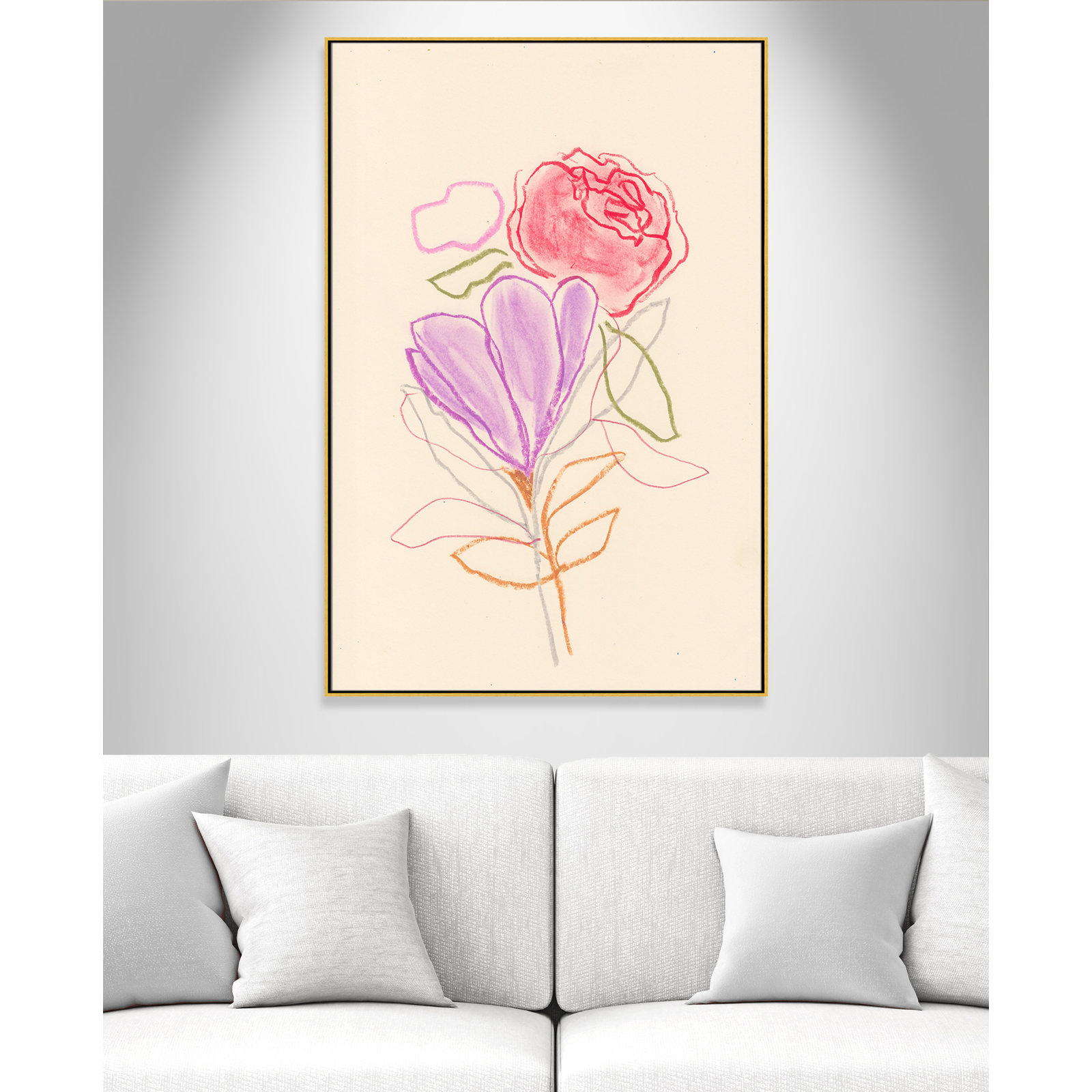 Simple Floral "Simple Floral III" Print, Gold Floater Framed Canvas, No Mat, 61.5" H x 41.5" W x 2" D