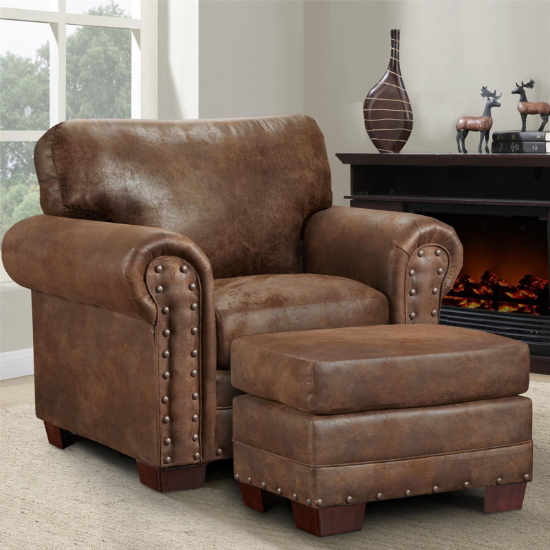 Jailiyah Upholstered Accent Chair with Ottoman, Buckskin Microfiber / Microsuede