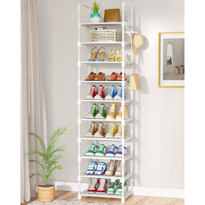 Shoe Rack - 10-Tier Shoe Organizer with Detachable Fabric Shelves & Metal Frame, Tall Shoe Rack for Closet, Entrance, Living Room, 16.9" Wide - 10 Tier, White