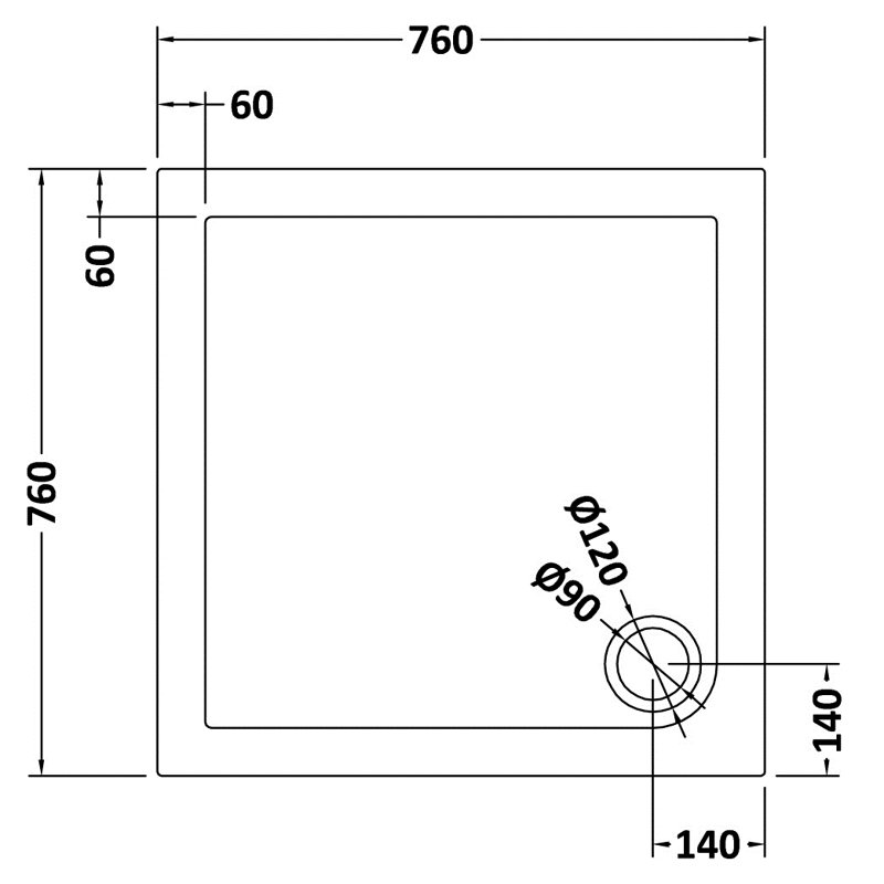 Standard Shower Tray - Slate Grey, 40mm H x 760mm W x 760mm D, Corner