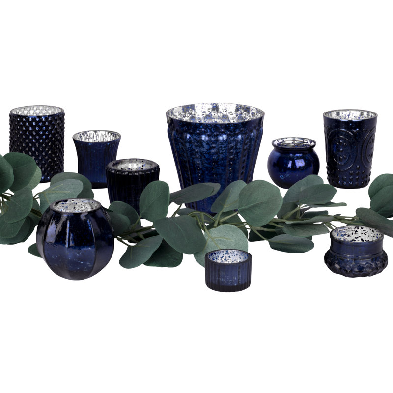 5'' H Glass Tabletop Votive Holder, Navy Blue