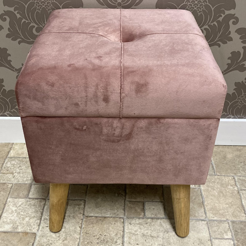 Bourquin 33Cm Velvet Square Footstool, Pink