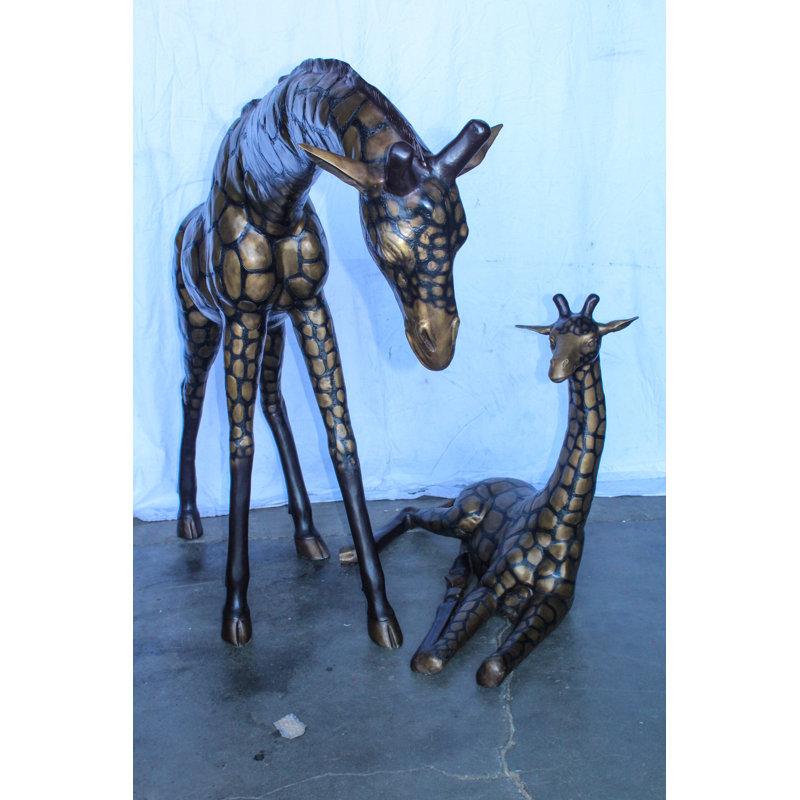 Nifao Collection Life Size Bronze Giraffes Statues, One Laying, One Standing 77" x 21" x 58"H