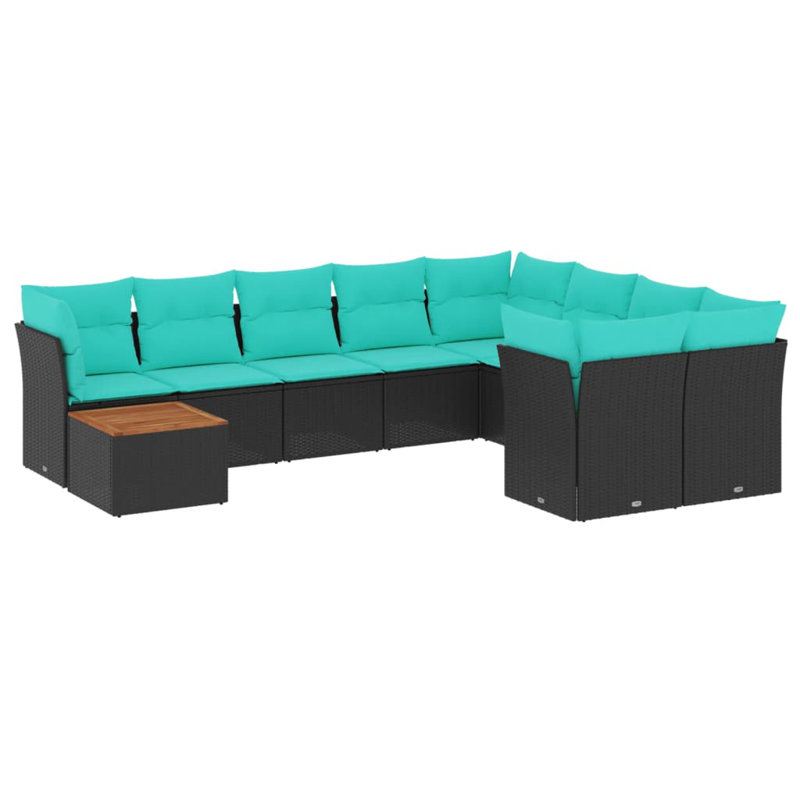 Ensemble de canapé de patio 10 pièces avec coussins en rotin de polyester, Bleu clair, Noir