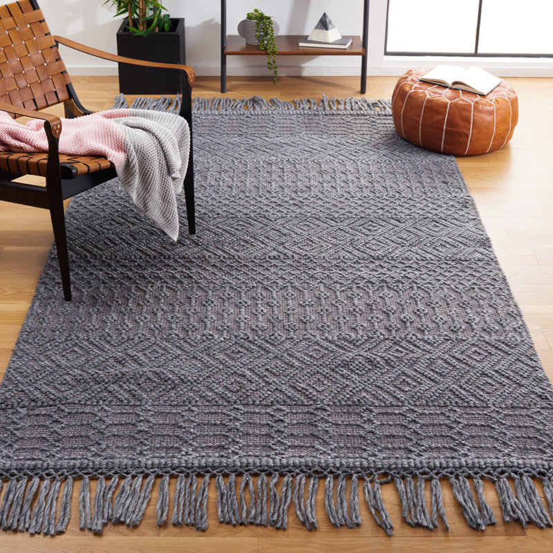 Tapis gris foncé tissé à la main Leedey, Rectangle 8 pi x 10 pi