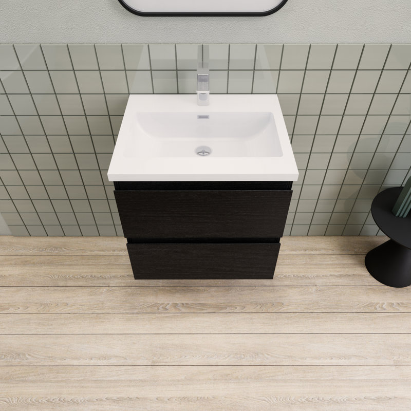 Meuble-lavabo flottant moderne simple Alcester Ivy Bronx, Bois noir