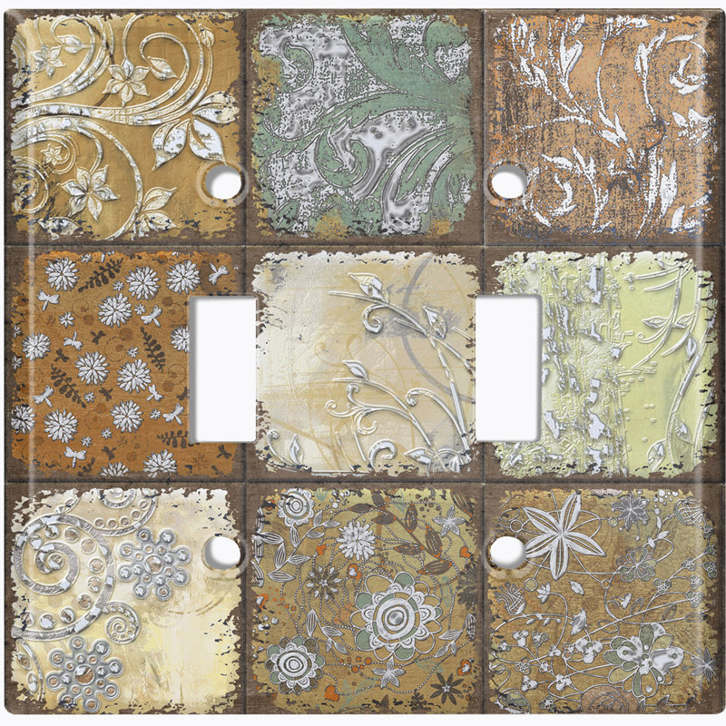 Flower Damask Faded Block Print 2 - Gang Toggle Light Switch Standard Wall Plate
