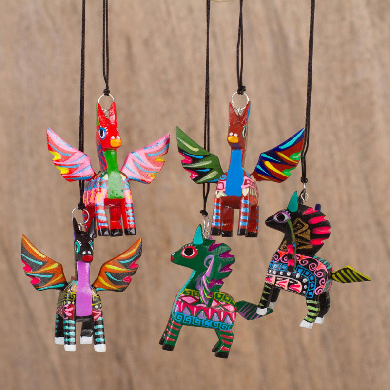 Ensemble d’ornement figurine suspendu alebrije en bois grasshoppers coloré 5 pièces
