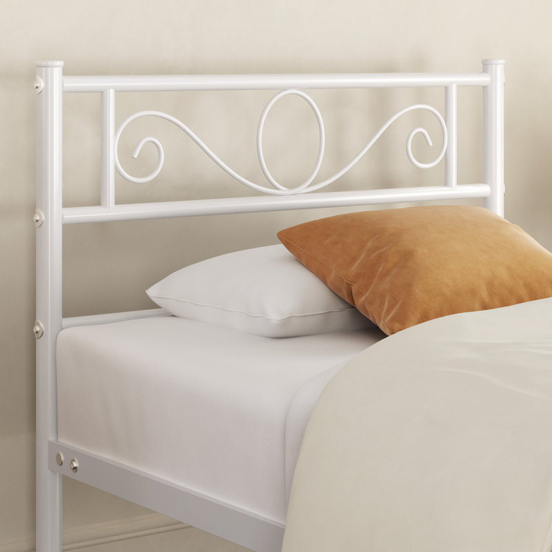 Metal Bed Frame with Headboard/Under-Bed Storage, Single (3'), White