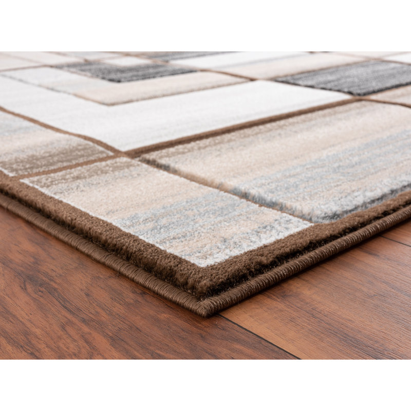 Tapis brun à motif géométrique Adonia, Rectangle 5 pi 2 po x 7 pi 5 po