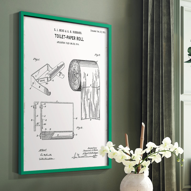 Papier hygiénique, brevet I, reproduction encadrée - bois massif, Cadre simple vert, H 10 po x l 8 po