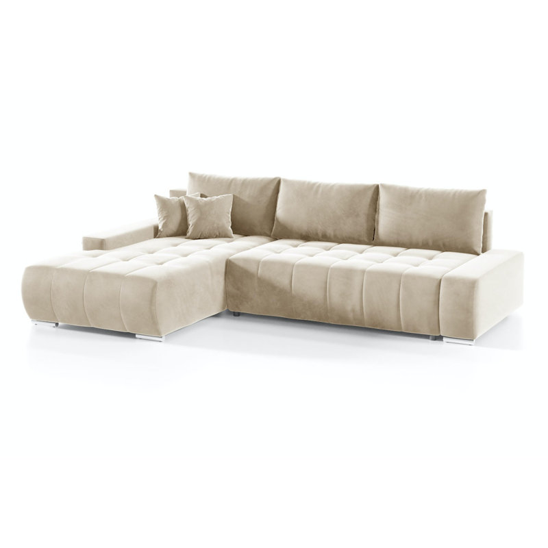 Asaan 3 Seater Velvet Sofa & Chaise, Left Hand Facing, Beige